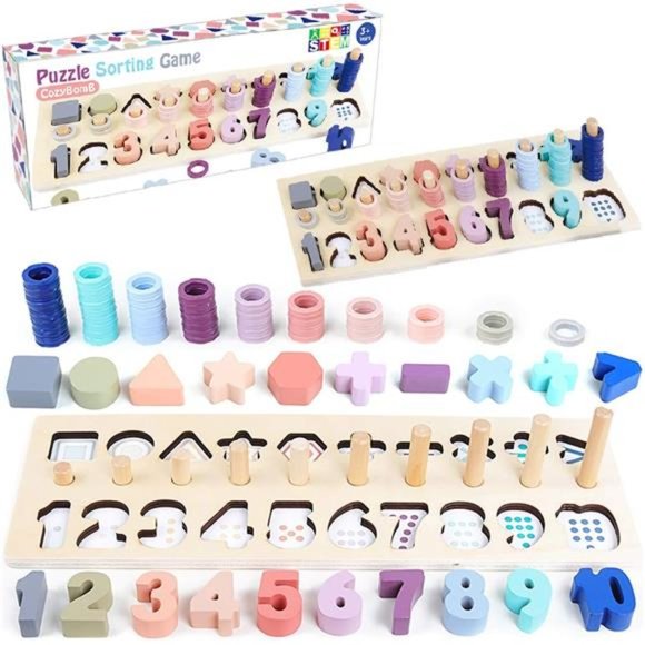 Wooden Number Puzzle for Kids - Montessori Toys for 1 Year Old Toddlers Learning - Picture 1 of 6
